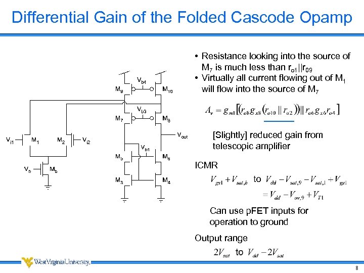 Differential Gain of the Folded Cascode Opamp • Resistance looking into the source of