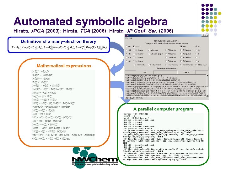 Automated symbolic algebra Hirata, JPCA (2003); Hirata, TCA (2006); Hirata, JP Conf. Ser. (2006)