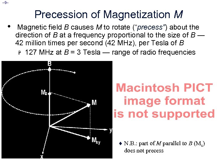 – 9– Precession of Magnetization M • Magnetic field B causes M to rotate