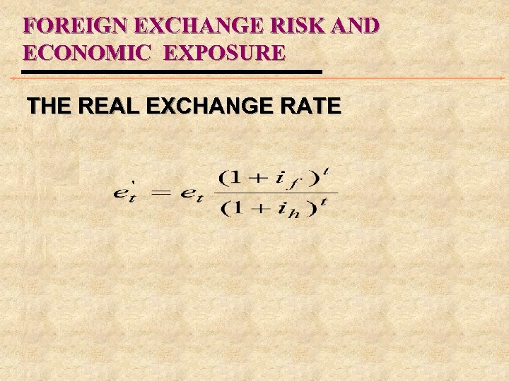 FOREIGN EXCHANGE RISK AND ECONOMIC EXPOSURE THE REAL EXCHANGE RATE 