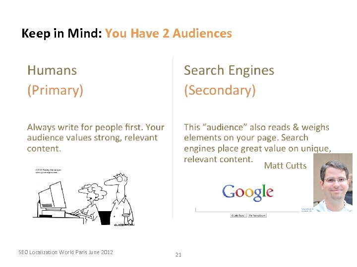 Keep in Mind: You Have 2 Audiences Matt Cutts SEO Localization World Paris June