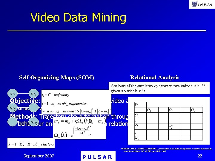Video Data Mining Self Organizing Maps (SOM) m 1 mk Relational Analysis of the