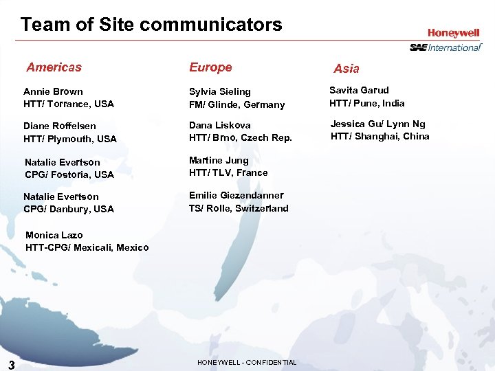 Team of Site communicators Americas Europe Annie Brown HTT/ Torrance, USA Sylvia Sieling FM/