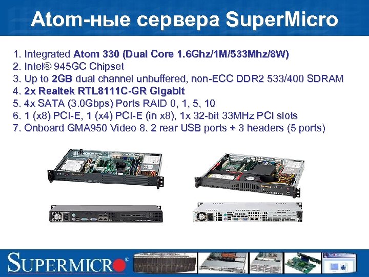 Atom-ные сервера Super. Micro 1. Integrated Atom 330 (Dual Core 1. 6 Ghz/1 M/533