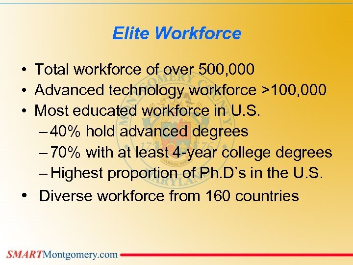 Elite Workforce • Total workforce of over 500, 000 • Advanced technology workforce >100,