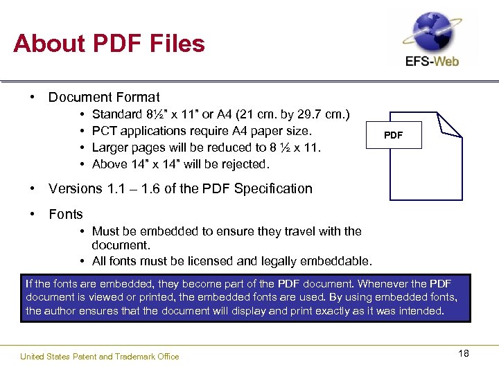 About PDF Files • Document Format • • Standard 8½” x 11” or A