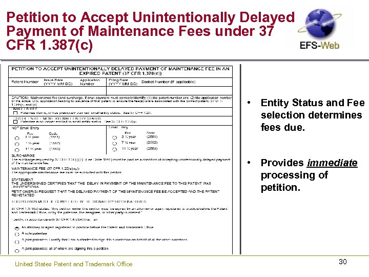 Petition to Accept Unintentionally Delayed Payment of Maintenance Fees under 37 CFR 1. 387(c)