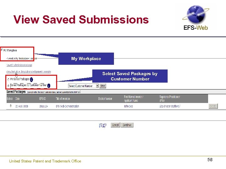 View Saved Submissions My Workplace Select Saved Packages by Customer Number United States Patent