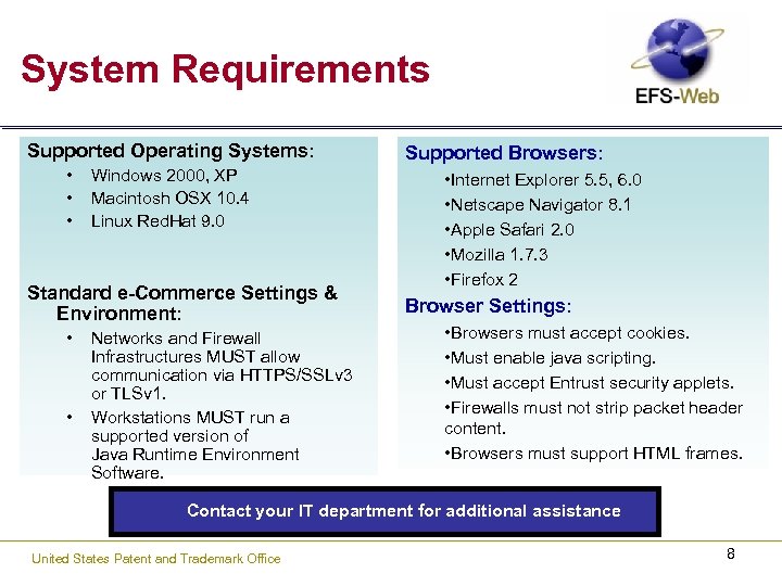 System Requirements Supported Operating Systems: • • • Windows 2000, XP Macintosh OSX 10.