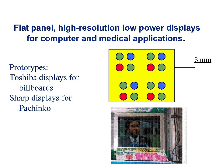 Flat panel, high-resolution low power displays for computer and medical applications. Prototypes: Toshiba displays