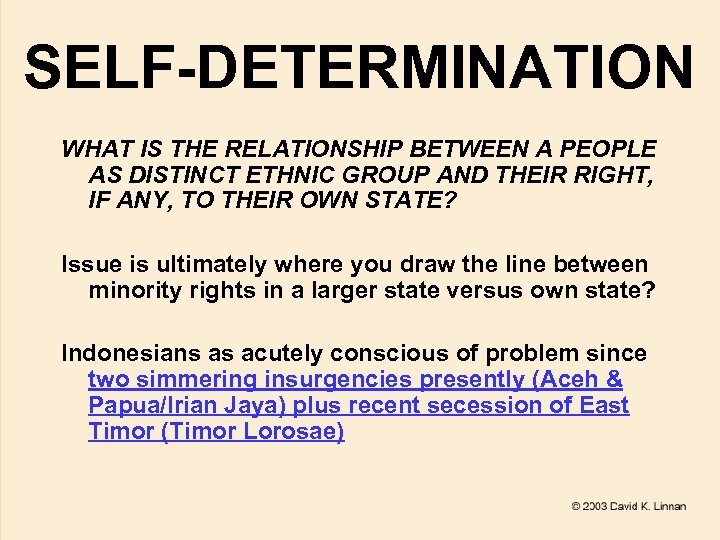 SELF-DETERMINATION WHAT IS THE RELATIONSHIP BETWEEN A PEOPLE AS DISTINCT ETHNIC GROUP AND THEIR