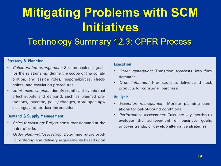 Mitigating Problems with SCM Initiatives Technology Summary 12. 3: CPFR Process 16 