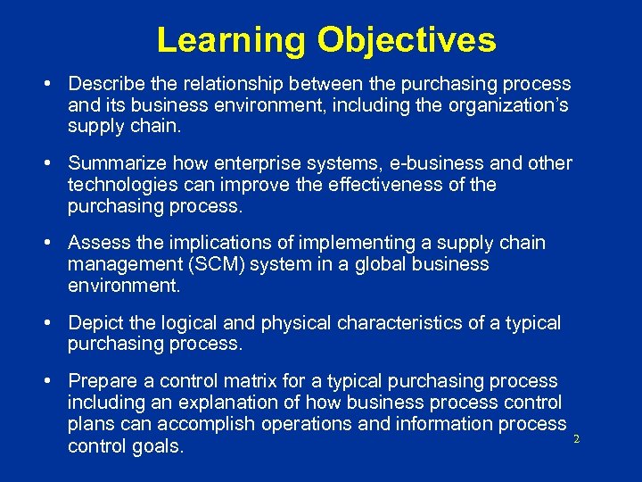 Learning Objectives • Describe the relationship between the purchasing process and its business environment,