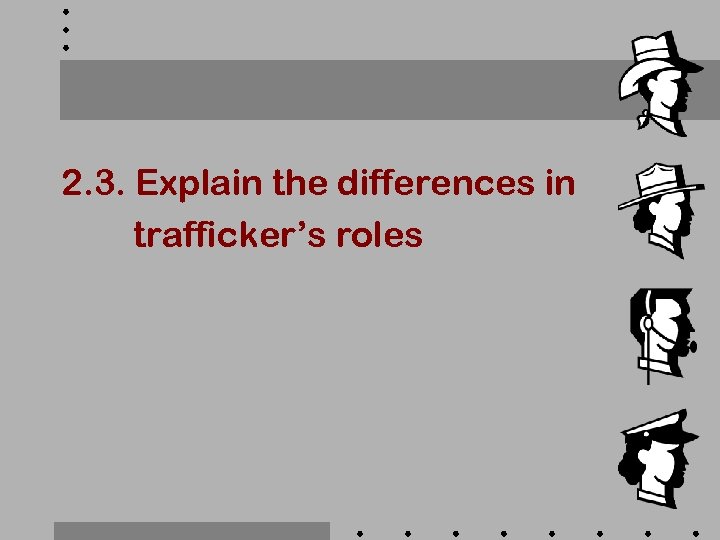 2. 3. Explain the differences in trafficker’s roles 