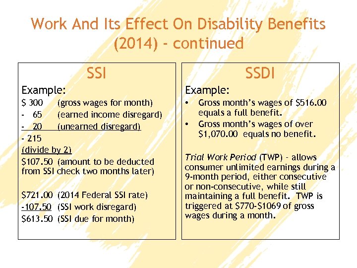 Work And Its Effect On Disability Benefits (2014) - continued SSI SSDI Example: $