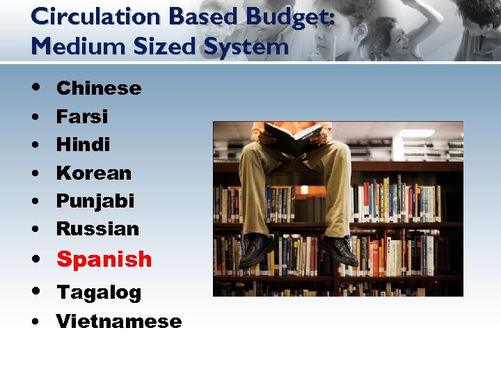 Circulation Based Budget: Medium Sized System • Chinese • • • Farsi Hindi Korean