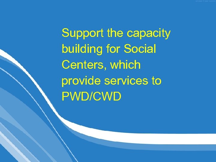 Support the capacity building for Social Centers, which provide services to PWD/CWD 