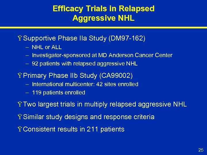 Efficacy Trials in Relapsed Aggressive NHL Ÿ Supportive Phase IIa Study (DM 97 -162)