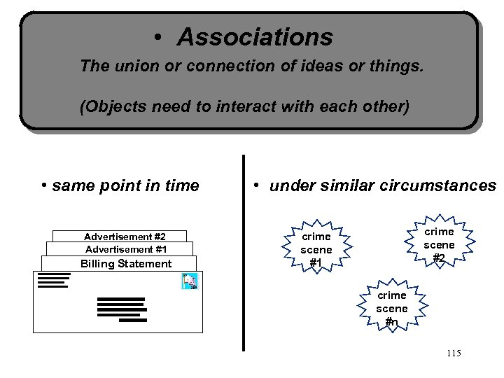  • Associations The union or connection of ideas or things. (Objects need to