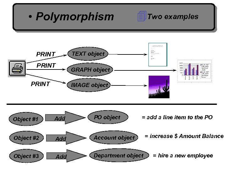  • Polymorphism PRINT 4 Two examples TEXT object PRINT GRAPH object PRINT IMAGE