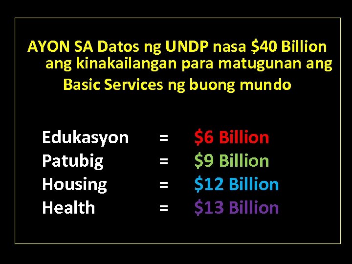 AYON SA Datos ng UNDP nasa $40 Billion ang kinakailangan para matugunan ang Basic