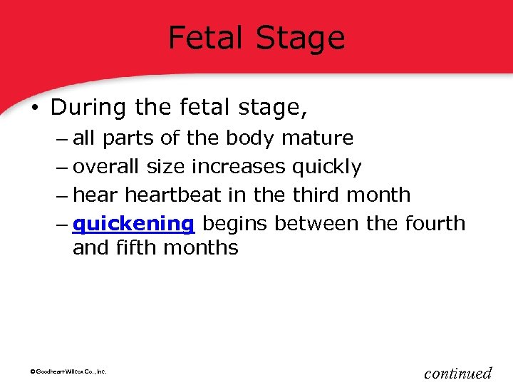 Fetal Stage • During the fetal stage, – all parts of the body mature