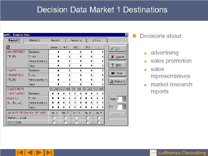 Decision Data Market 1 Destinations l Decisions about: n n advertising sales promotion sales
