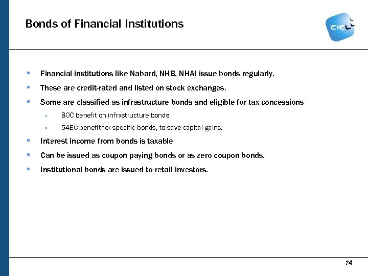 Bonds of Financial Institutions § Financial institutions like Nabard, NHB, NHAI issue bonds regularly.