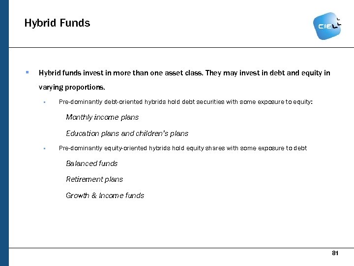 Hybrid Funds § Hybrid funds invest in more than one asset class. They may
