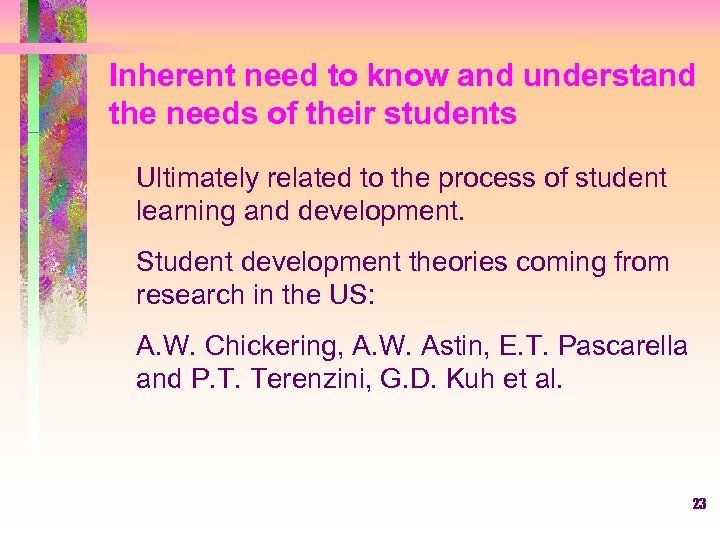 Inherent need to know and understand the needs of their students Ultimately related to