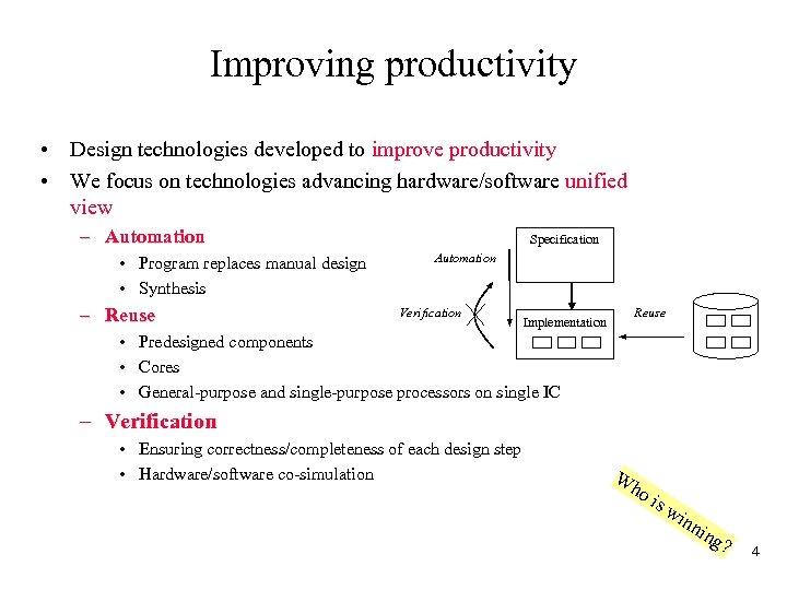 Improving productivity • Design technologies developed to improve productivity • We focus on technologies