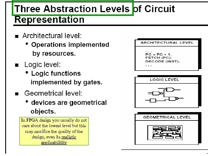 In FPGA design you usually do not care about the lowest level but this