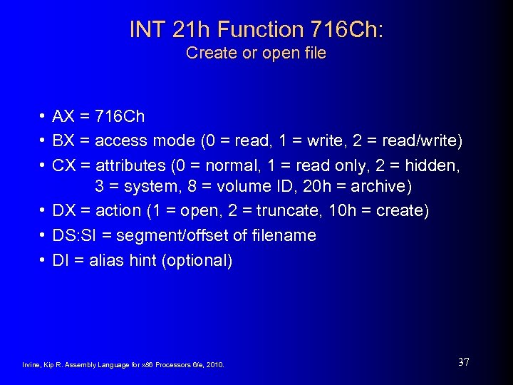 INT 21 h Function 716 Ch: Create or open file • AX = 716