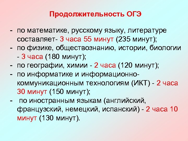 Длительность огэ по русскому 2024