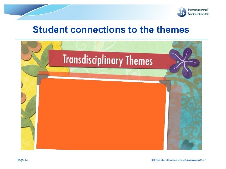 Student connections to themes Page 13 © International Baccalaureate Organization 2007 