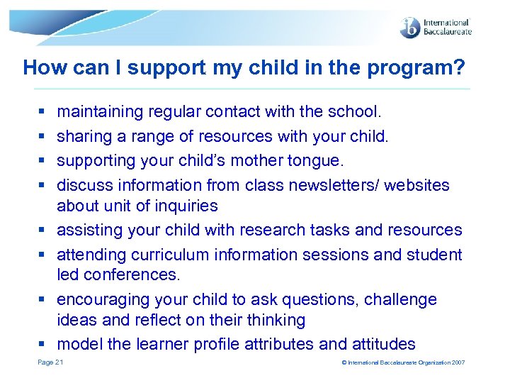 How can I support my child in the program? § § § § maintaining