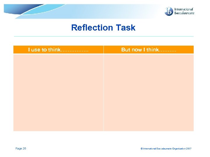 Reflection Task I use to think……………. Page 26 But now I think………. © International