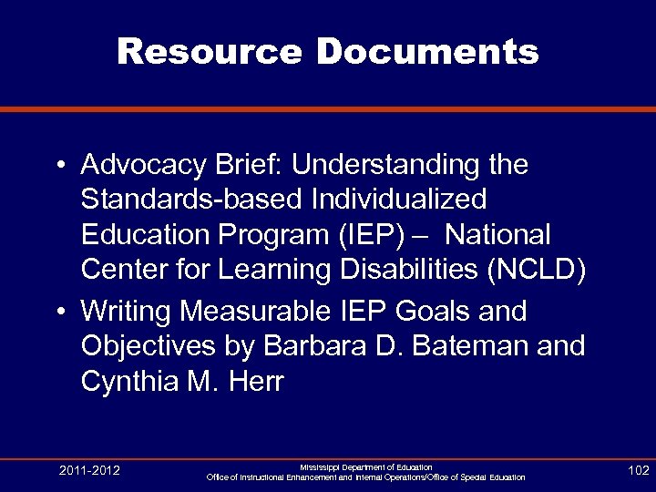 Resource Documents • Advocacy Brief: Understanding the Standards-based Individualized Education Program (IEP) – National