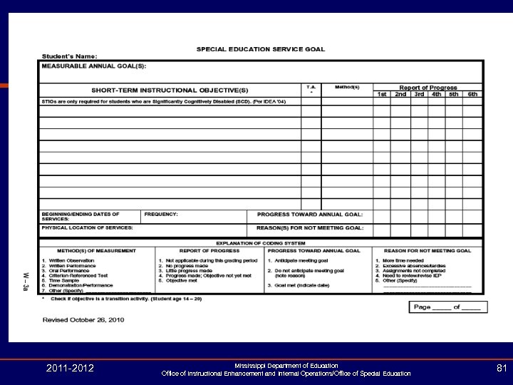 2011 -2012 Mississippi Department of Education Office of Instructional Enhancement and Internal Operations/Office of