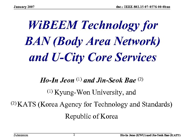 January 2007 doc. : IEEE 802. 15 -07 -0576 -00 -0 ban Wi. BEEM
