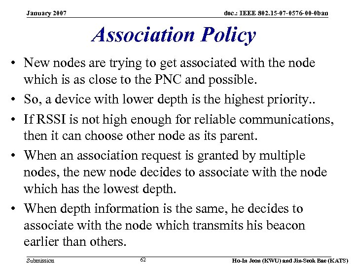 January 2007 doc. : IEEE 802. 15 -07 -0576 -00 -0 ban Association Policy