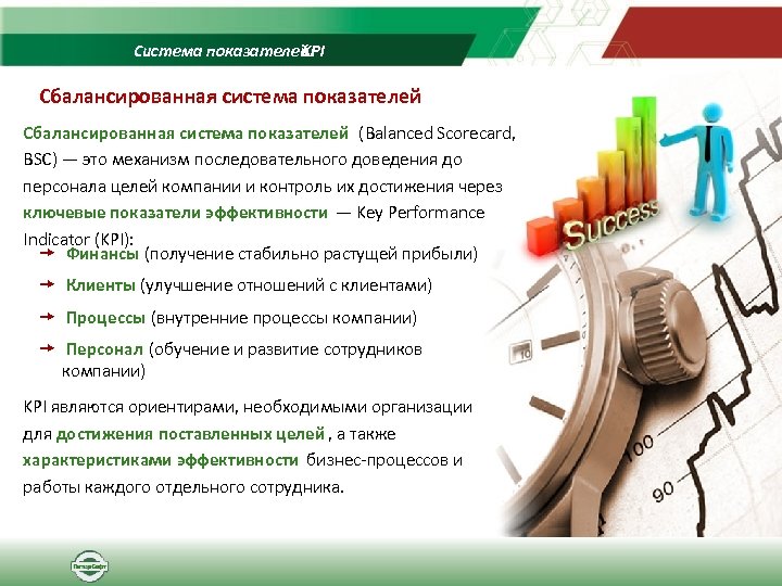 Система показателей KPI Сбалансированная система показателей (Balanced Scorecard, BSC) — это механизм последовательного доведения