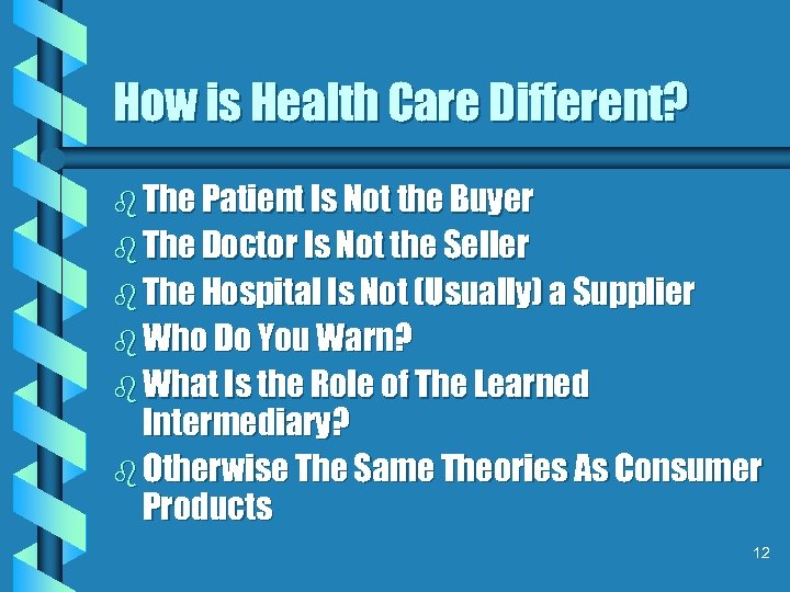 How is Health Care Different? b The Patient Is Not the Buyer b The
