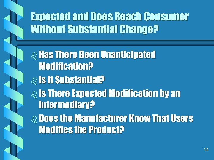 Expected and Does Reach Consumer Without Substantial Change? b Has There Been Unanticipated Modification?