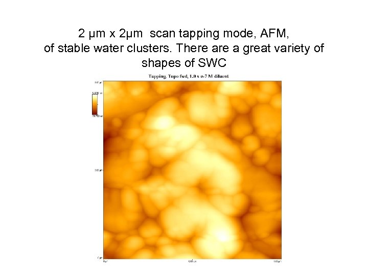 2 μm x 2μm scan tapping mode, AFM, of stable water clusters. There a