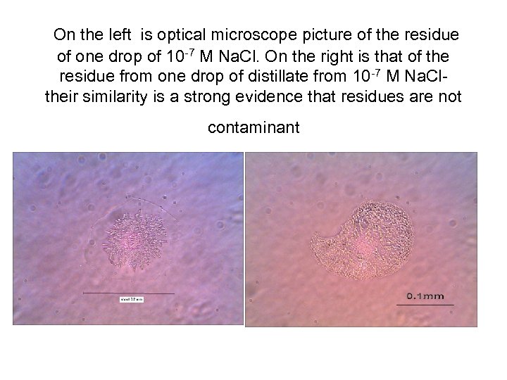 On the left is optical microscope picture of the residue of one drop of
