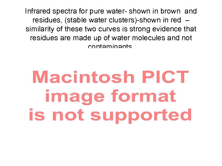 Infrared spectra for pure water- shown in brown and residues, (stable water clusters)-shown in