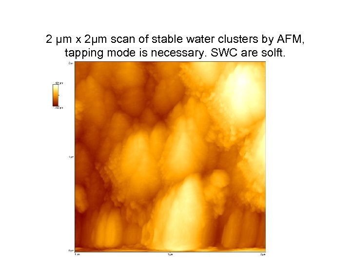 2 μm x 2μm scan of stable water clusters by AFM, tapping mode is