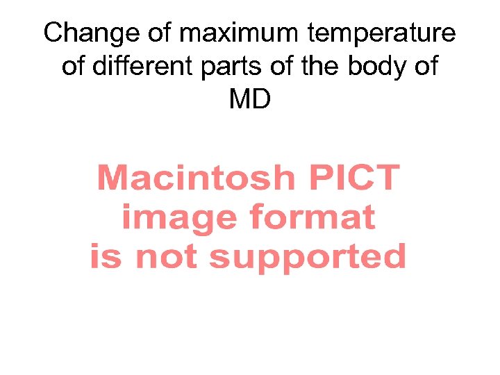 Change of maximum temperature of different parts of the body of MD 