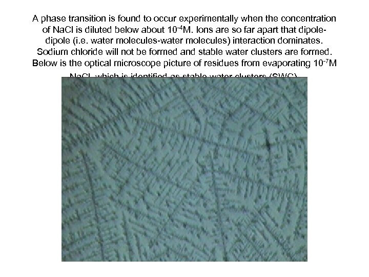 A phase transition is found to occur experimentally when the concentration of Na. Cl